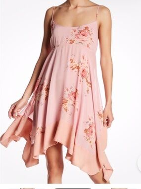 Free People Pink Faded Bloom Floral Mini Dress with Spaghetti Straps XS